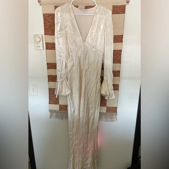 knee length dresses for ladies La Lune Frill Cuff Bias Midi Dress | Cream | Dresses